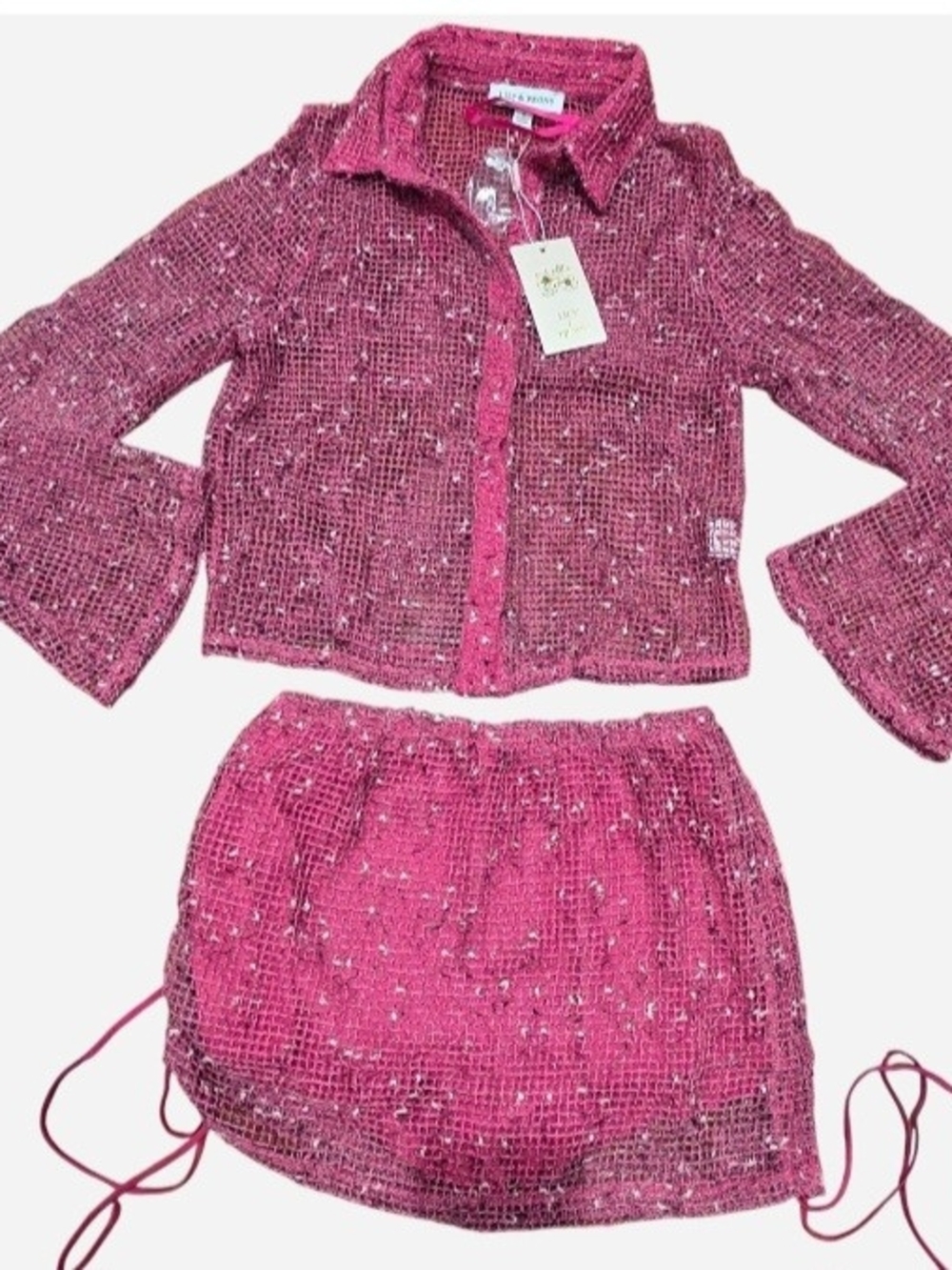 Hot Pink Knit Tweed Two-Piece Mini Set - Picture 4 of 5